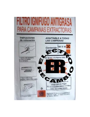 Filtro antigrasa ignifugo para campana extractora 90 cm