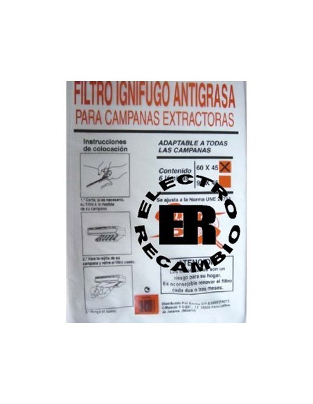 Filtro antigrasa ignifugo para campana extractora 60 cm