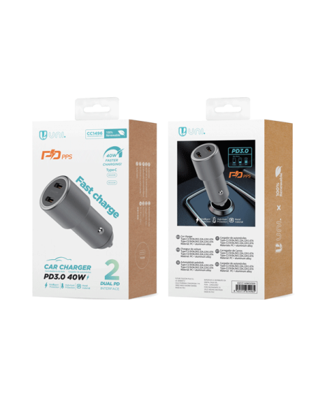 Cargador smartphone coche 40W USB tipo C